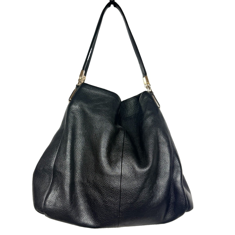 Coach Madison Phoebe Black Pebbled Leather 3 Compartment Shoulder Bag Gold